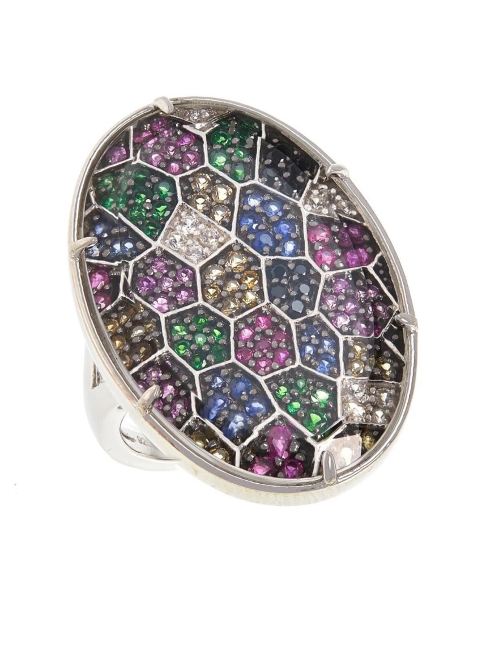 Sterling silver multi-gemstone ring,